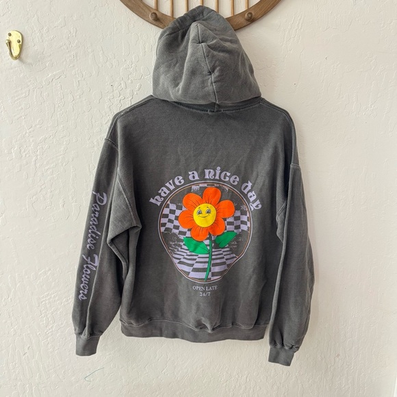 BDG urban Outfitters Retro 70s Floral Have a Nice Day Gray Hoodie S - Picture 2 of 6